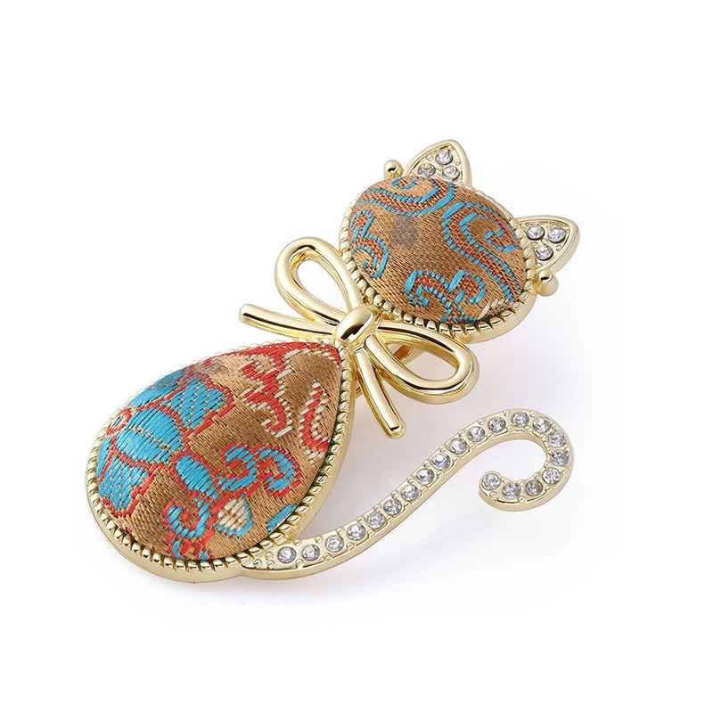 Buddha Stones Pałeczka do włosów Song Brocade Cat w stylu chińskim z pozłacanymi kryształkami - Image 9
