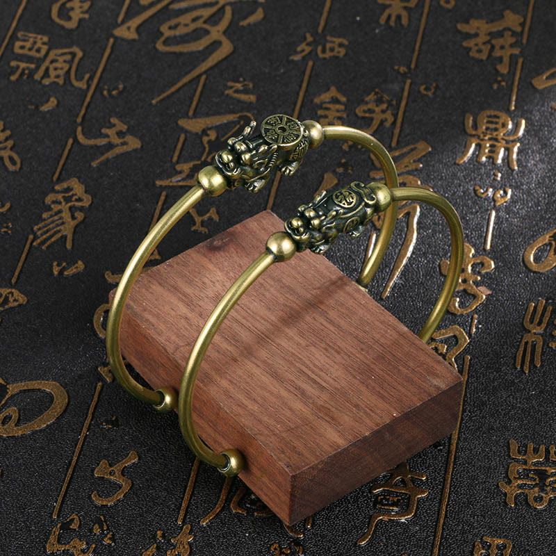 Buddha Stones Pi Xiu Niosący Kompas Fu Charakter Miedź Mosiądz Szczęście Bogactwo Bransoletka Bangle