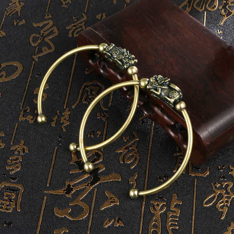 Buddha Stones Pi Xiu Niosący Kompas Fu Charakter Miedź Mosiądz Szczęście Bogactwo Bransoletka Bangle - Image 2