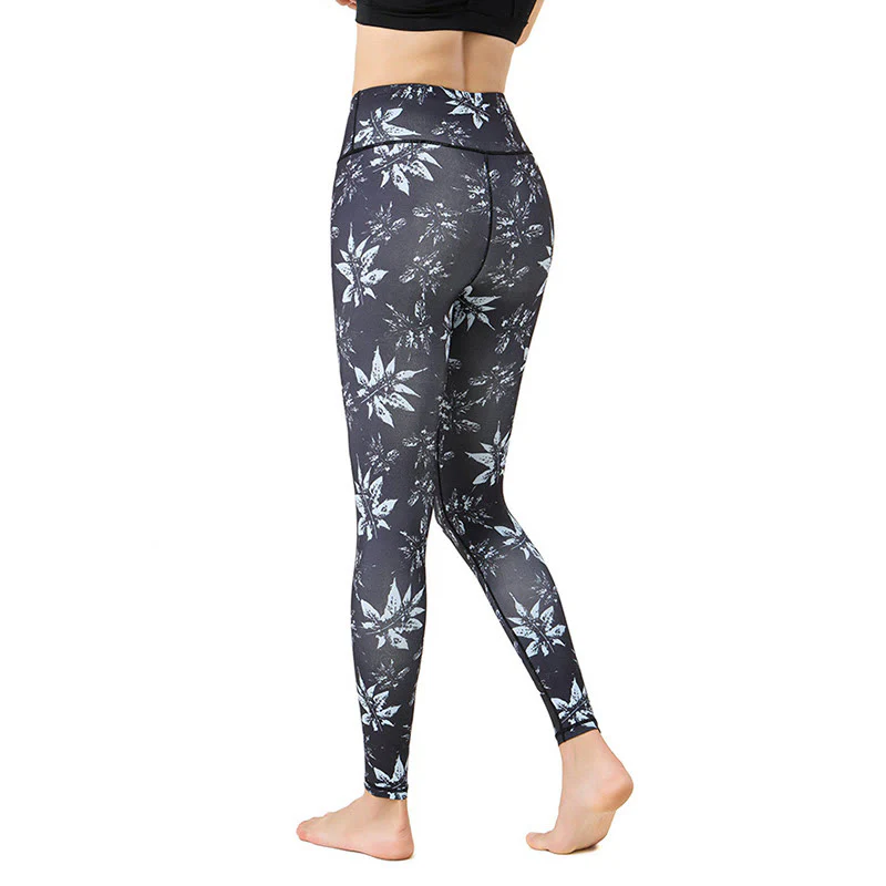 Buddha Stones Plamy Liść Klonu Nadruk Sport Ćwiczenia Fitness Wysoki Stan Legginsy Damskie Spodnie Do Jogi - Image 7