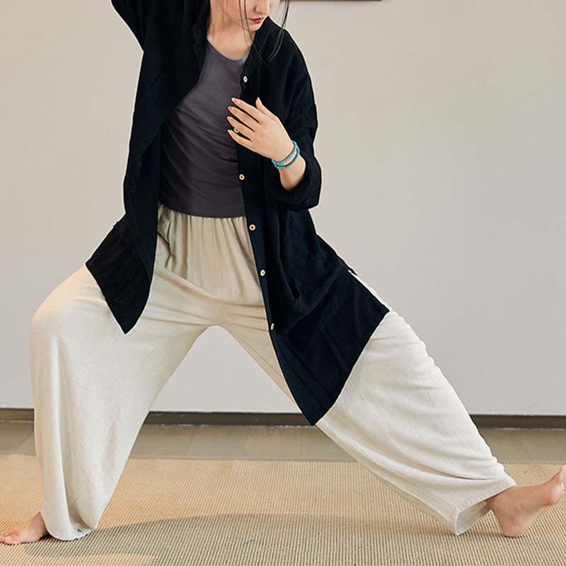 Buddha Stones Płaszcz z długim rękawem, prosty, kurtka, spodnie z szerokimi nogawkami, Zen Tai Chi, joga, medytacja, odzież - Image 17