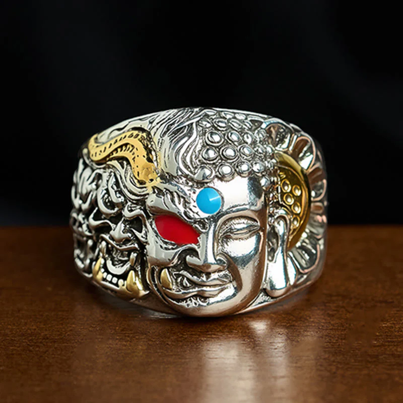 Buddha Stones, pół demon, pół lotos Buddy, miedziany pierścień z regulacją spokoju