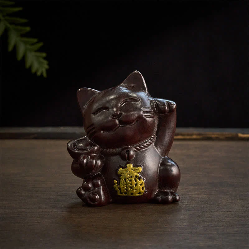 Buddha Stones Przyciągnij bogactwo, szczęśliwy kot, rzeźbiona dekoracja z drewna hebanowego z błogosławieństwem - Image 4