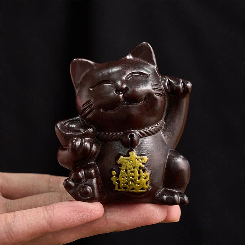 Buddha Stones Przyciągnij bogactwo, szczęśliwy kot, rzeźbiona dekoracja z drewna hebanowego z błogosławieństwem - Image 8