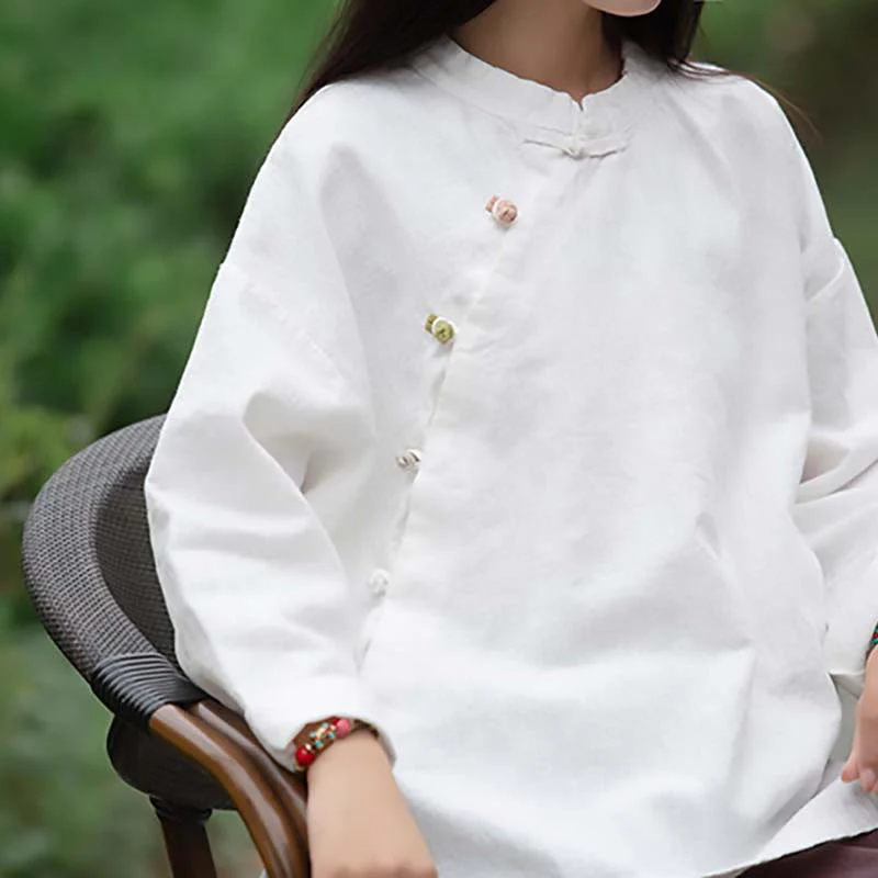 Buddha Stones Ramie Lniana Bluzka Damska Koszula Top Chiński Styl Hanfu Odzież - Image 17
