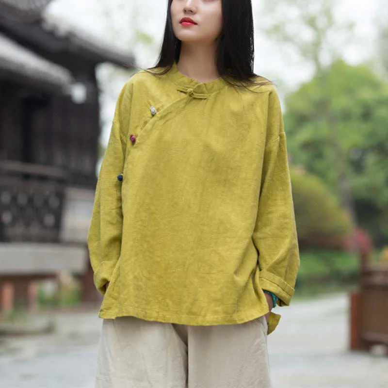 Buddha Stones Ramie Lniana Bluzka Damska Koszula Top Chiński Styl Hanfu Odzież - Image 26