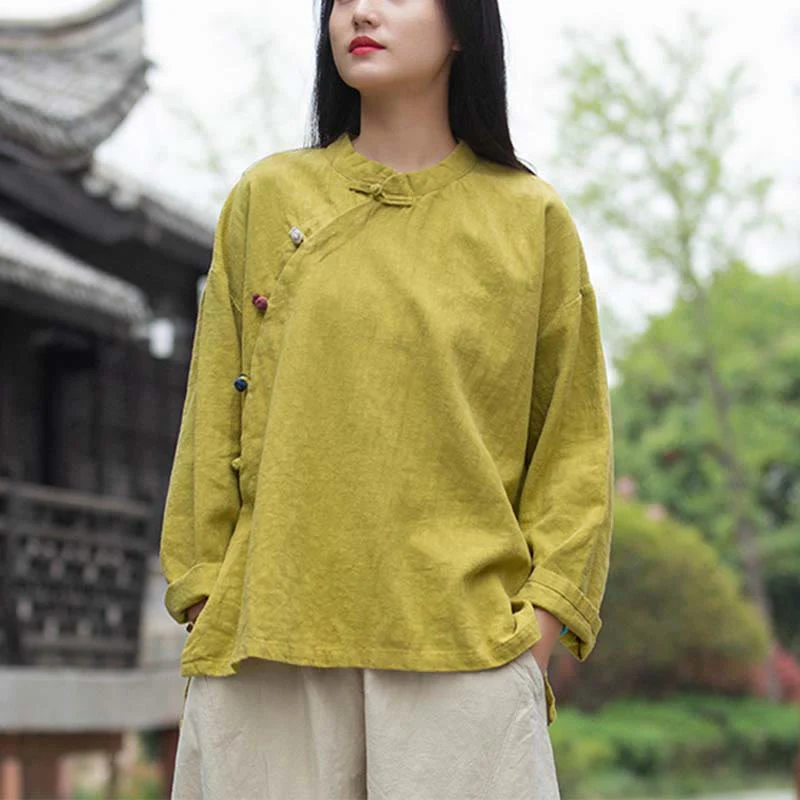 Buddha Stones Ramie Lniana Bluzka Damska Koszula Top Chiński Styl Hanfu Odzież - Image 28