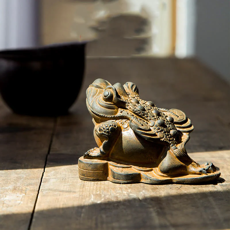 Buddha Stones Ręcznie Feng Shui Żaba Ropucha Miedziane Monety Proszek Żelaza Rdza Odlew Żywicy Statua Dekoracja Domu - Image 3