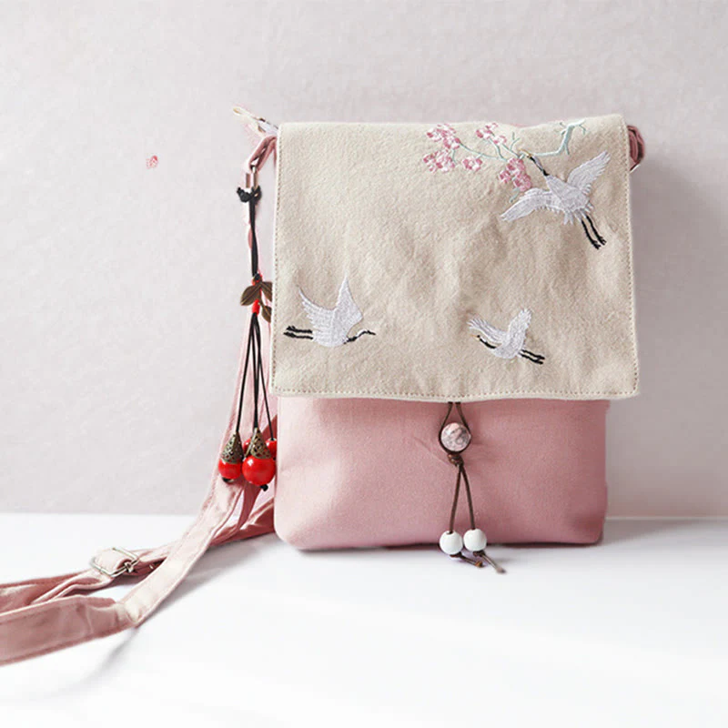 Buddha Stones , ręcznie haftowane kwiaty śliwkowe, płócienna torba typu crossbody, torba na ramię - Image 11
