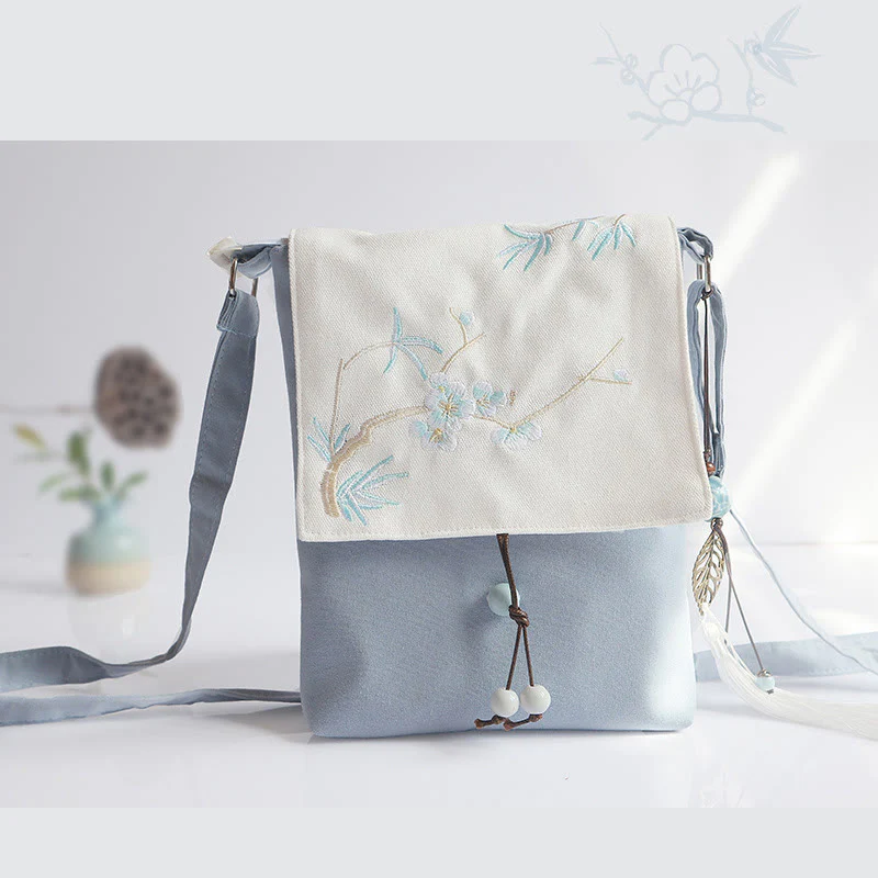 Buddha Stones , ręcznie haftowane kwiaty śliwkowe, płócienna torba typu crossbody, torba na ramię - Image 15