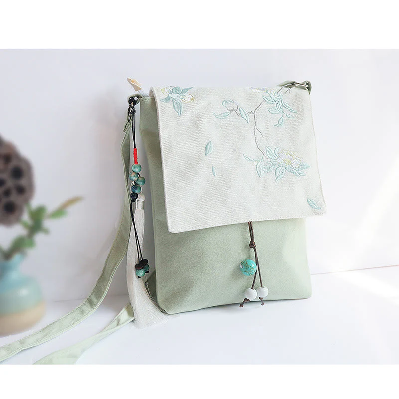 Buddha Stones , ręcznie haftowane kwiaty śliwkowe, płócienna torba typu crossbody, torba na ramię - Image 17
