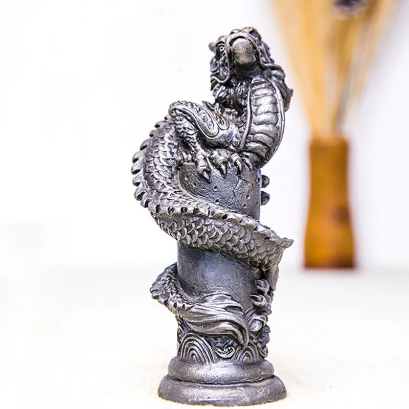 Buddha Stones Ręcznie Latający Smok Wokół Filary Żelazo Proszek Rdza Odlew Żywicy Statua Dekoracja Domu - Image 18