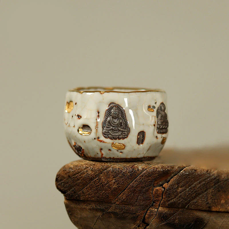 Buddha Stones Ręcznie malowana ceramiczna filiżanka do herbaty Kung Fu z motywem Buddy Dunhuang Shino - Image 11