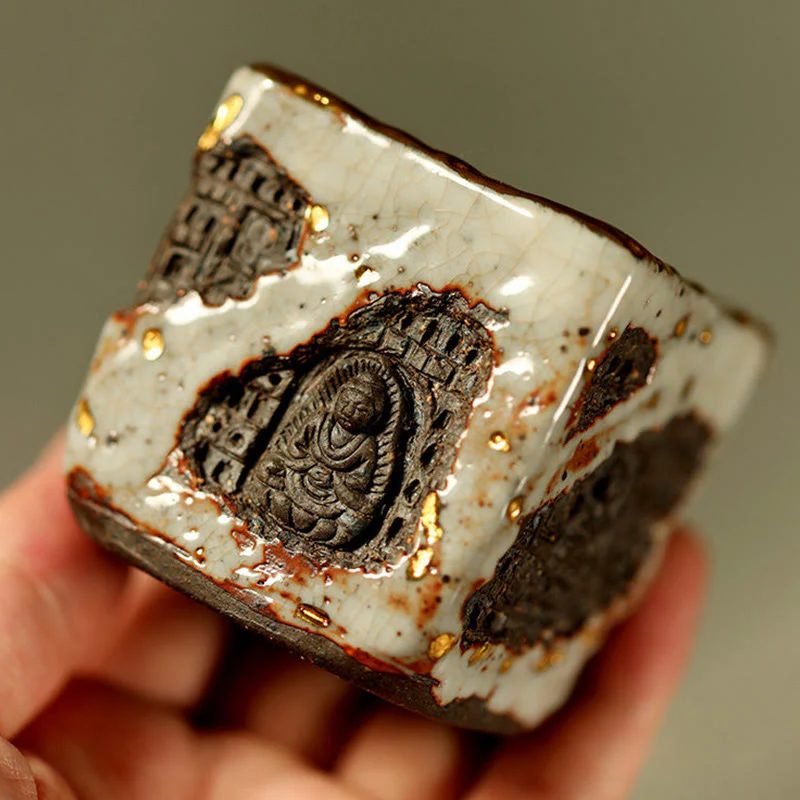 Buddha Stones Ręcznie malowana ceramiczna filiżanka do herbaty Kung Fu z motywem Buddy Dunhuang Shino - Image 2