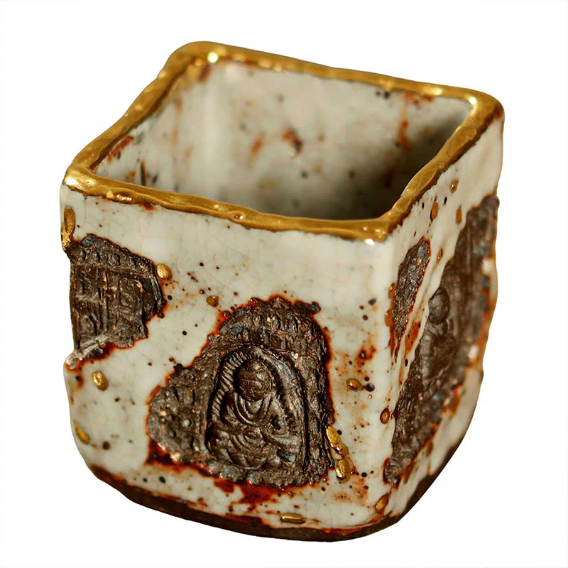 Buddha Stones Ręcznie malowana ceramiczna filiżanka do herbaty Kung Fu z motywem Buddy Dunhuang Shino - Image 9