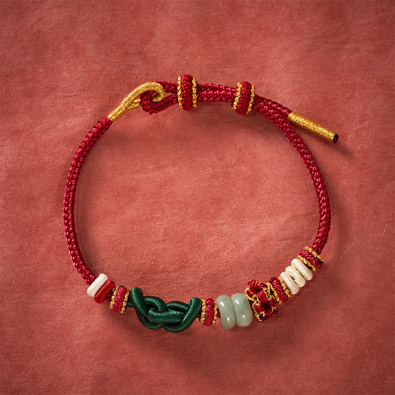 Buddha Stones Ręcznie pleciona bransoletka Ruyi Peach Blossoms Knot z regulowanym jadeitem szczęścia - Image 2