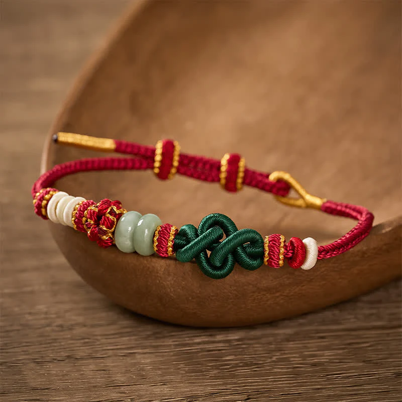 Buddha Stones Ręcznie pleciona bransoletka Ruyi Peach Blossoms Knot z regulowanym jadeitem szczęścia - Image 3