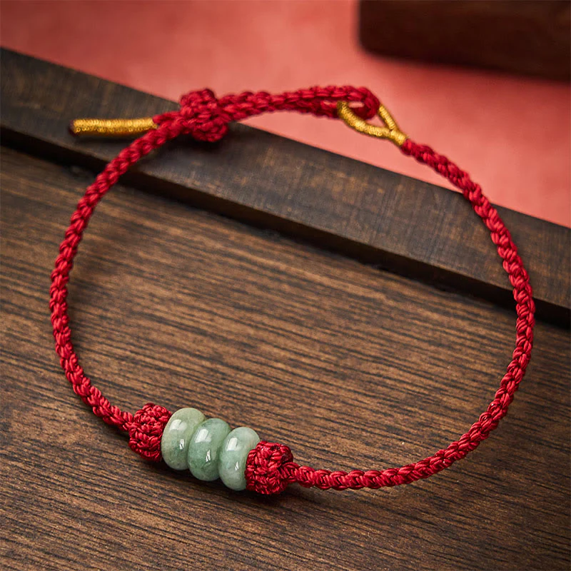 Buddha Stones Ręcznie pleciona, czerwona, sznurkowa, 3 mm, ochronna, regulowana bransoletka DIY z koralików jadeitowych