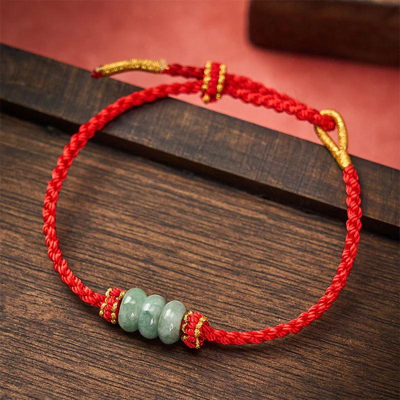 Buddha Stones Ręcznie pleciona, czerwona, sznurkowa, 3 mm, ochronna, regulowana bransoletka DIY z koralików jadeitowych - Image 11