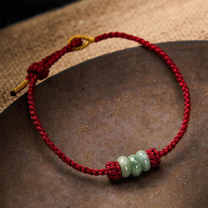 Buddha Stones Ręcznie pleciona, czerwona, sznurkowa, 3 mm, ochronna, regulowana bransoletka DIY z koralików jadeitowych - Image 3