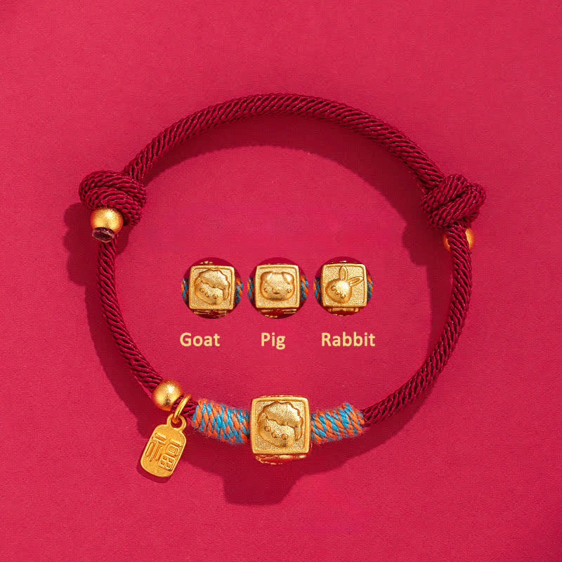Buddha Stones Ręcznie robiona bransoletka z czerwonego sznurka z chińskim znakiem zodiaku Luck Fu
