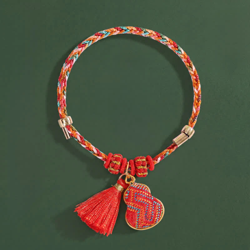 Buddha Stones Ręcznie robiona pięciokolorowa bransoletka z brokatem i chińskim zamkiem, z zawieszką w kształcie woreczka pieniędzy w kształcie jabłka i tykwy, pleciona bransoletka Zongzi - Image 12