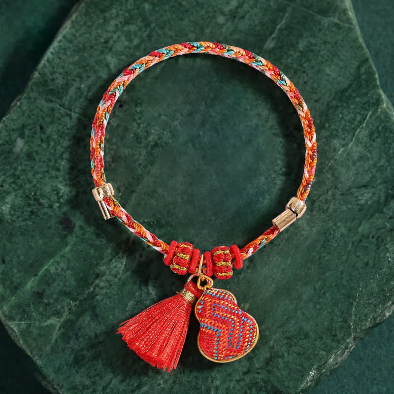 Buddha Stones Ręcznie robiona pięciokolorowa bransoletka z brokatem i chińskim zamkiem, z zawieszką w kształcie woreczka pieniędzy w kształcie jabłka i tykwy, pleciona bransoletka Zongzi - Image 16