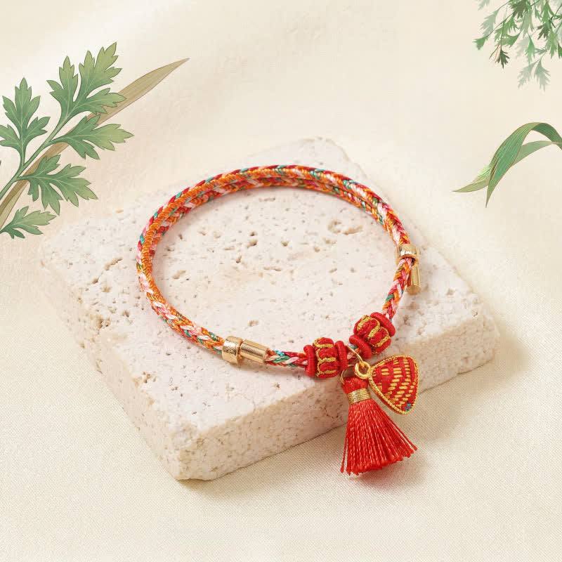 Buddha Stones Ręcznie robiona pięciokolorowa bransoletka z brokatem i chińskim zamkiem, z zawieszką w kształcie woreczka pieniędzy w kształcie jabłka i tykwy, pleciona bransoletka Zongzi - Image 18