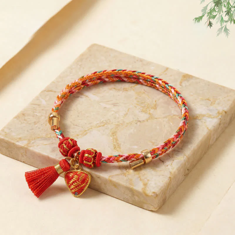 Buddha Stones Ręcznie robiona pięciokolorowa bransoletka z brokatem i chińskim zamkiem, z zawieszką w kształcie woreczka pieniędzy w kształcie jabłka i tykwy, pleciona bransoletka Zongzi - Image 21