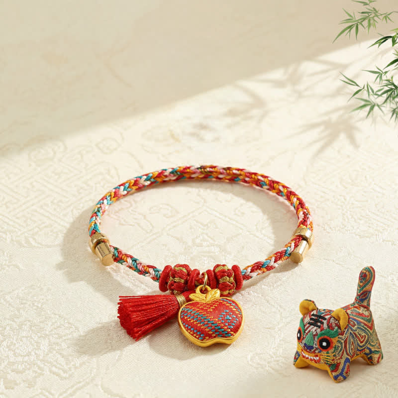 Buddha Stones Ręcznie robiona pięciokolorowa bransoletka z brokatem i chińskim zamkiem, z zawieszką w kształcie woreczka pieniędzy w kształcie jabłka i tykwy, pleciona bransoletka Zongzi - Image 24