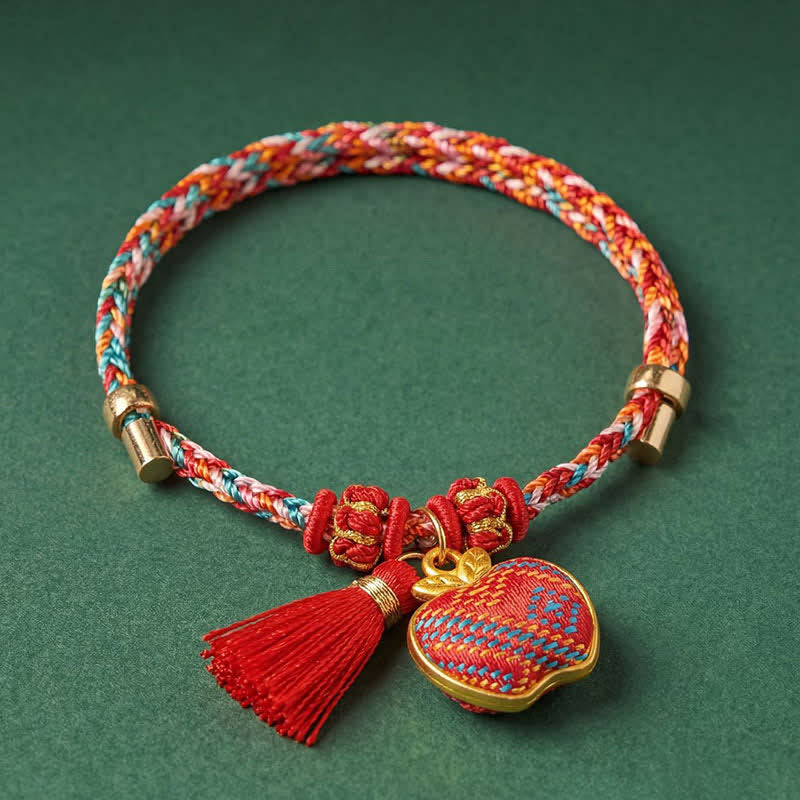 Buddha Stones Ręcznie robiona pięciokolorowa bransoletka z brokatem i chińskim zamkiem, z zawieszką w kształcie woreczka pieniędzy w kształcie jabłka i tykwy, pleciona bransoletka Zongzi - Image 25