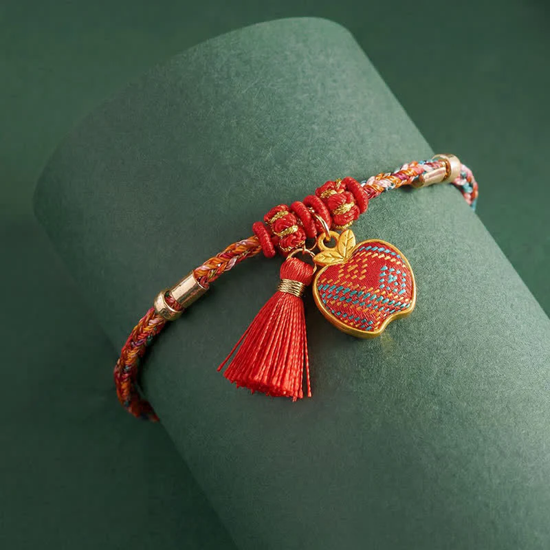 Buddha Stones Ręcznie robiona pięciokolorowa bransoletka z brokatem i chińskim zamkiem, z zawieszką w kształcie woreczka pieniędzy w kształcie jabłka i tykwy, pleciona bransoletka Zongzi - Image 29