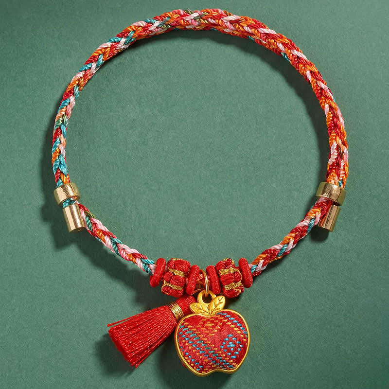 Buddha Stones Ręcznie robiona pięciokolorowa bransoletka z brokatem i chińskim zamkiem, z zawieszką w kształcie woreczka pieniędzy w kształcie jabłka i tykwy, pleciona bransoletka Zongzi - Image 32