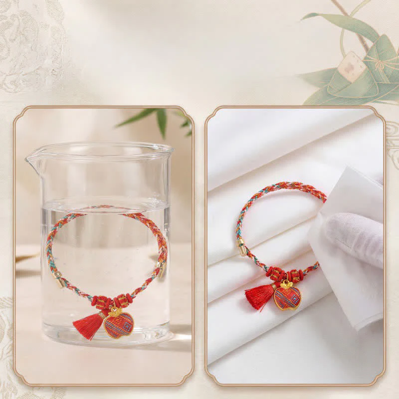 Buddha Stones Ręcznie robiona pięciokolorowa bransoletka z brokatem i chińskim zamkiem, z zawieszką w kształcie woreczka pieniędzy w kształcie jabłka i tykwy, pleciona bransoletka Zongzi - Image 39