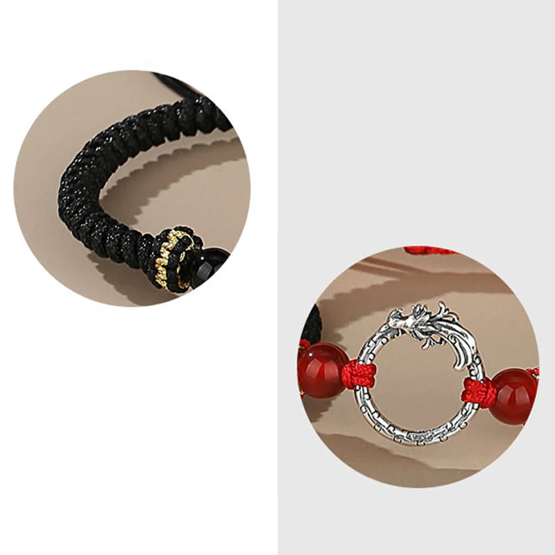 Buddha Stones Ręcznie robione 925 Srebro Sterling Rok Smoka Feniks Klamra Pokoju Szczęście Bransoletka Para - Image 11