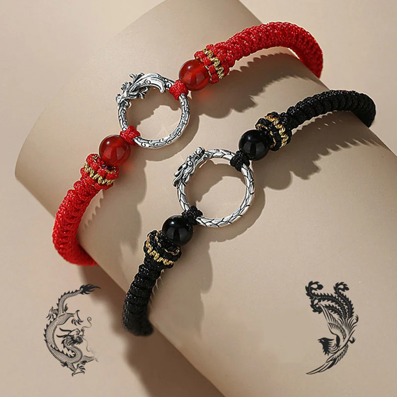 Buddha Stones Ręcznie robione 925 Srebro Sterling Rok Smoka Feniks Klamra Pokoju Szczęście Bransoletka Para - Image 13