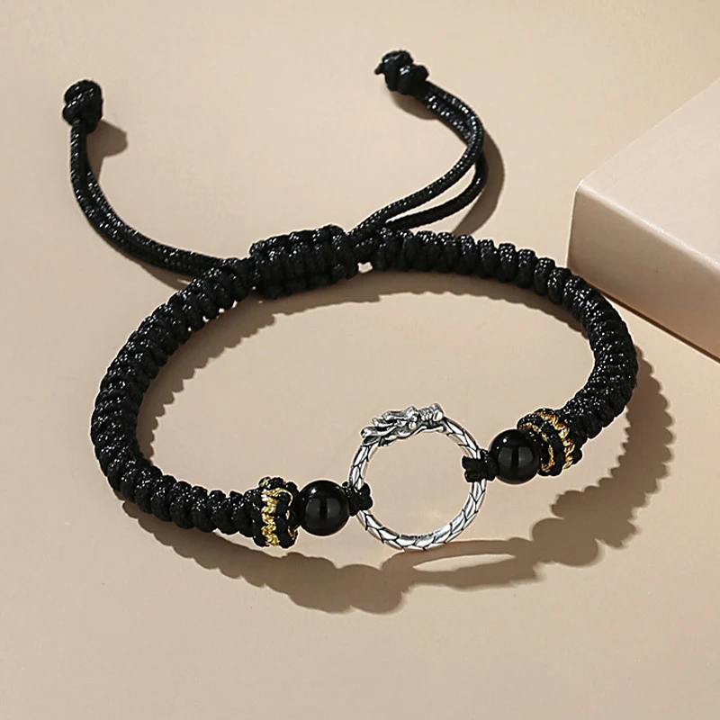Buddha Stones Ręcznie robione 925 Srebro Sterling Rok Smoka Feniks Klamra Pokoju Szczęście Bransoletka Para - Image 3