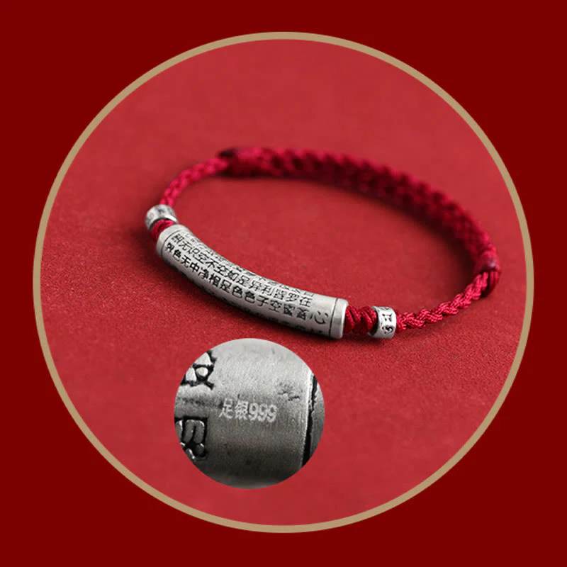 Buddha Stones ręcznie robione 999 srebro próby 925 Om Mani Padme Hum Sutra Serca Rzeźbiona Szczęście Bransoletka na kostkę - Image 13
