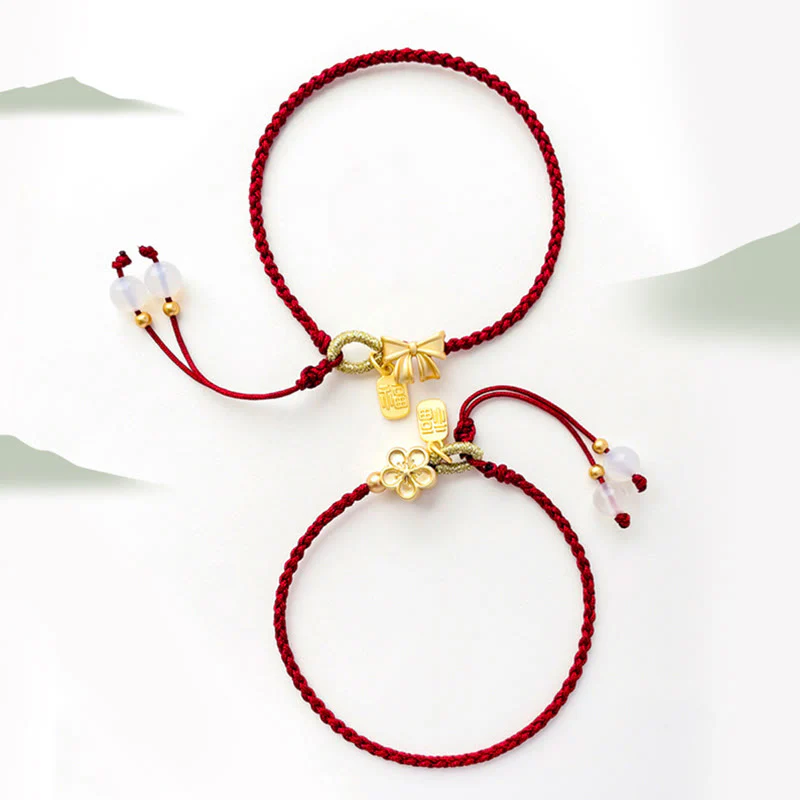 Buddha Stones Ręcznie Robione Brzoskwiniowe Kwiaty Rozeta Kokarda Węzeł Fu Charakter Charm Szczęście Fortuna Czerwona Bransoletka Lina - Image 11