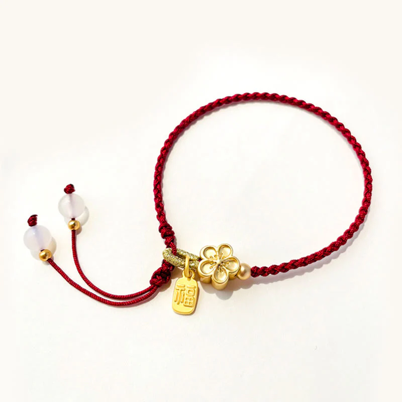 Buddha Stones Ręcznie Robione Brzoskwiniowe Kwiaty Rozeta Kokarda Węzeł Fu Charakter Charm Szczęście Fortuna Czerwona Bransoletka Lina - Image 2