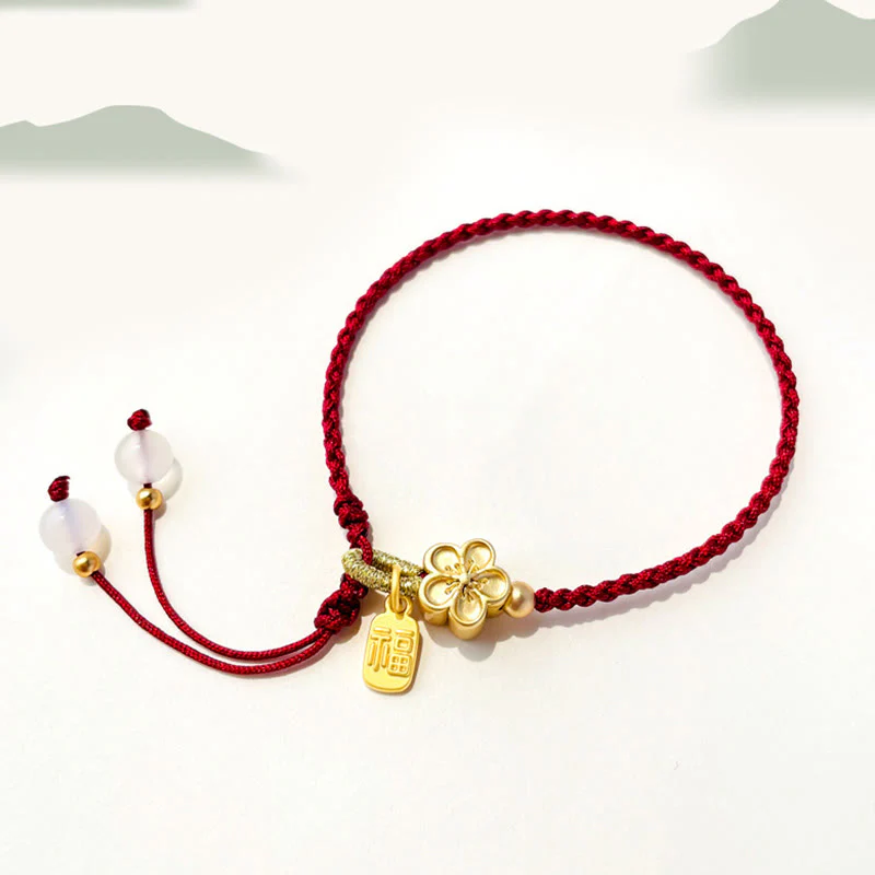 Buddha Stones Ręcznie Robione Brzoskwiniowe Kwiaty Rozeta Kokarda Węzeł Fu Charakter Charm Szczęście Fortuna Czerwona Bransoletka Lina - Image 3