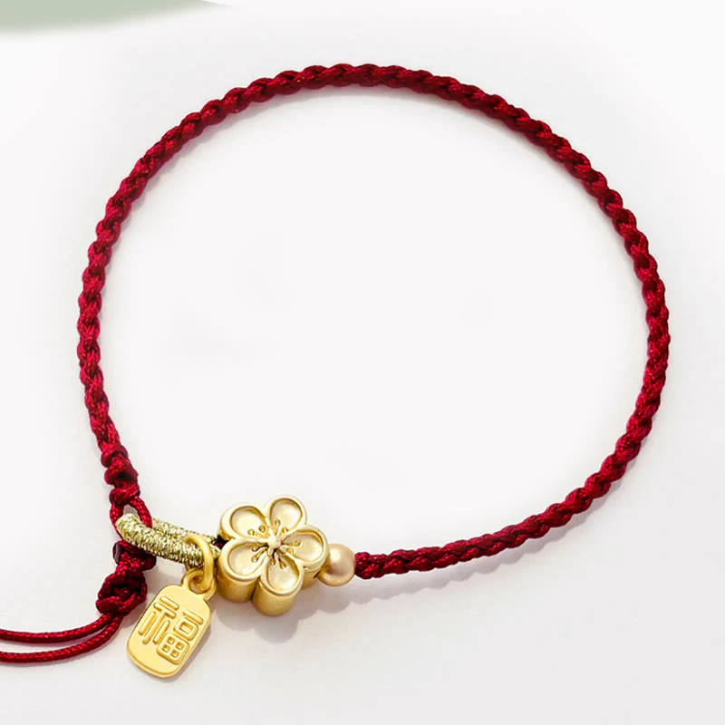 Buddha Stones Ręcznie Robione Brzoskwiniowe Kwiaty Rozeta Kokarda Węzeł Fu Charakter Charm Szczęście Fortuna Czerwona Bransoletka Lina - Image 4
