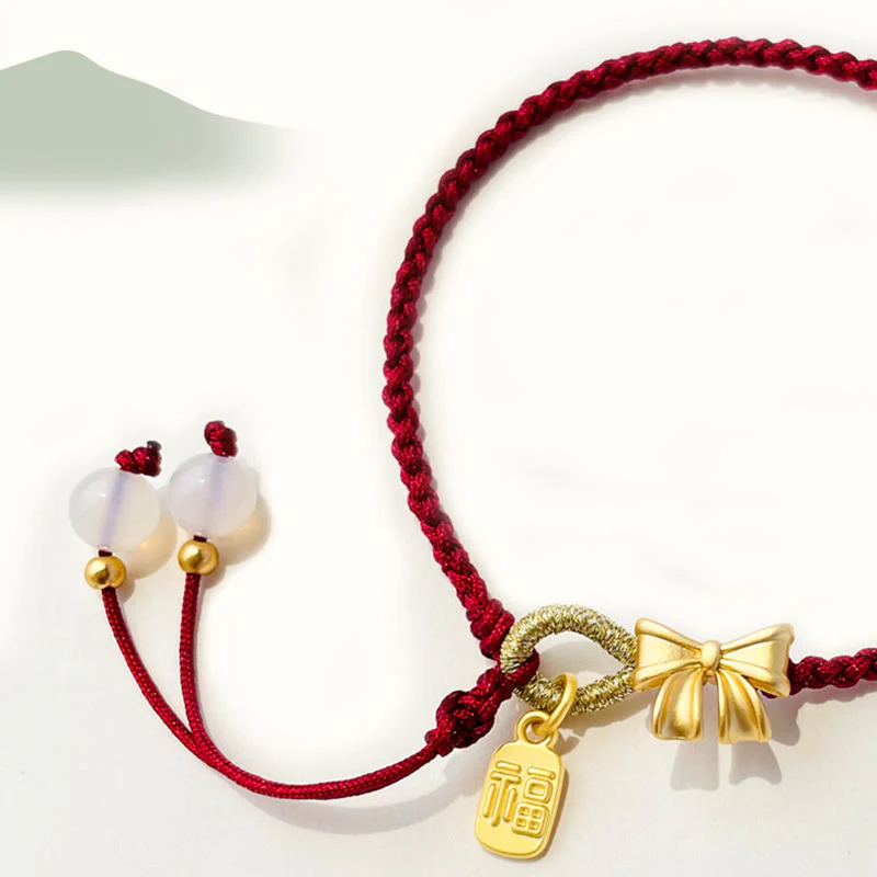 Buddha Stones Ręcznie Robione Brzoskwiniowe Kwiaty Rozeta Kokarda Węzeł Fu Charakter Charm Szczęście Fortuna Czerwona Bransoletka Lina - Image 7