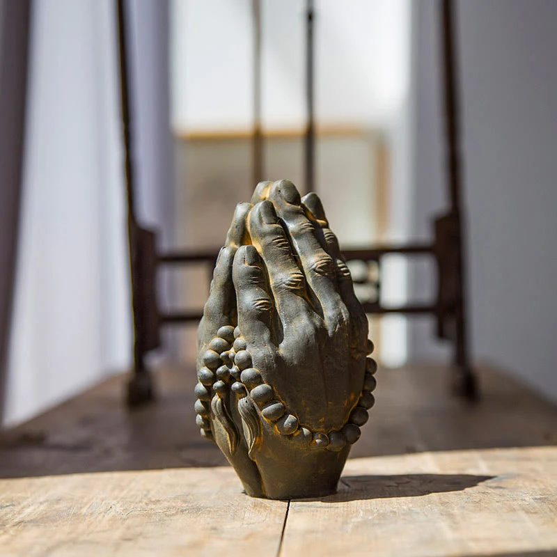 Buddha Stones Ręcznie robione Budda Ręka Namaste Żelazo Proszek Rdza Odlew Żywicy Dekoracja Statuy - Image 7