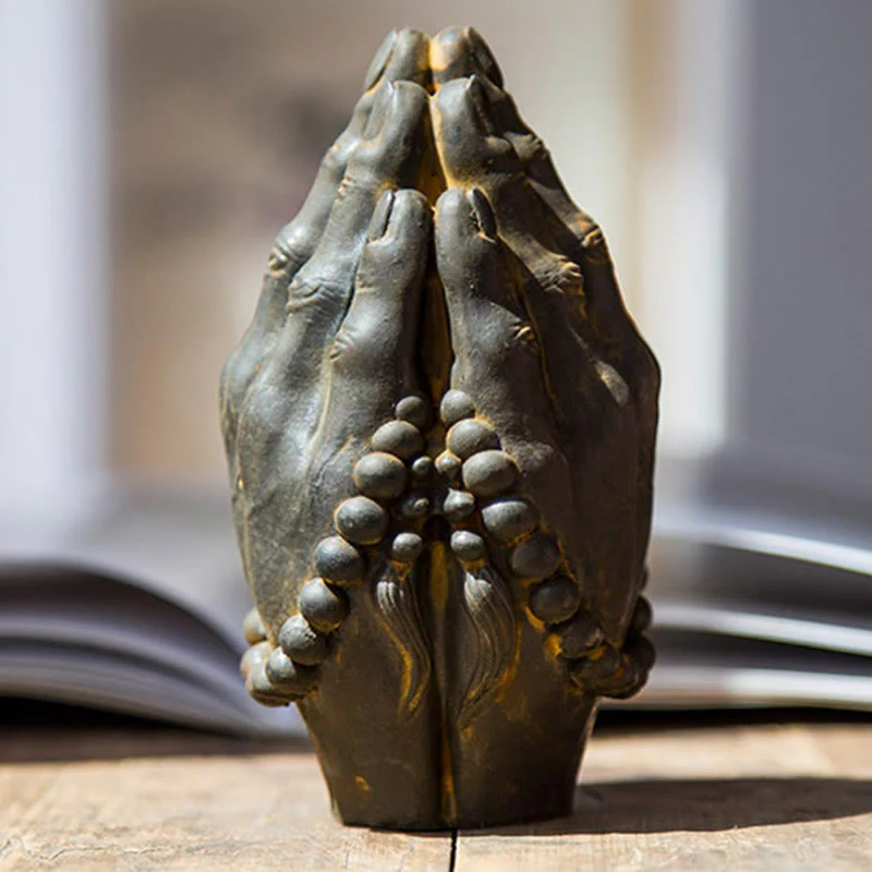 Buddha Stones Ręcznie robione Budda Ręka Namaste Żelazo Proszek Rdza Odlew Żywicy Dekoracja Statuy - Image 8