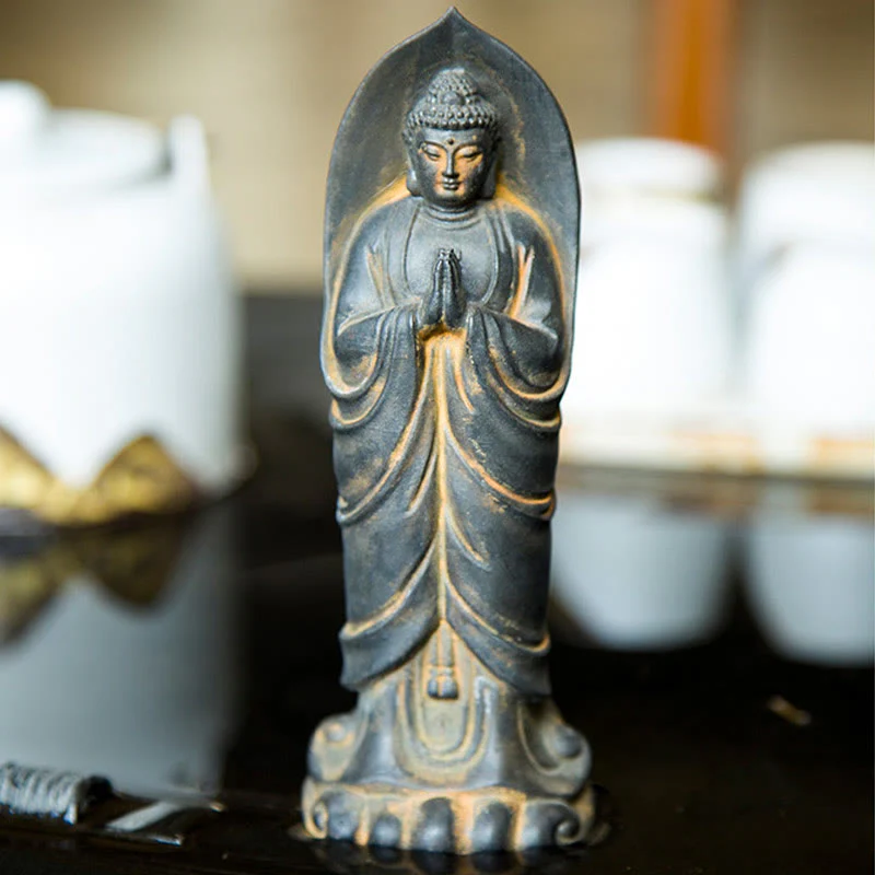 Buddha Stones Ręcznie robione Budda Siakjamuni Namaste Proszek żelaza Rdza Odlana z żywicy Statua Dekoracja - Image 10