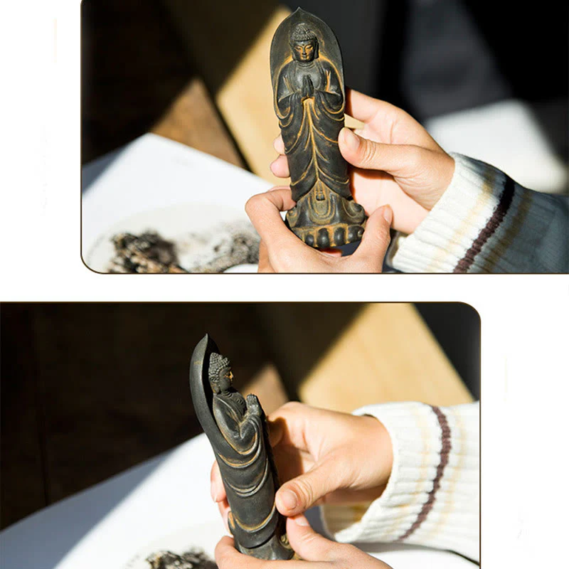 Buddha Stones Ręcznie robione Budda Siakjamuni Namaste Proszek żelaza Rdza Odlana z żywicy Statua Dekoracja - Image 11