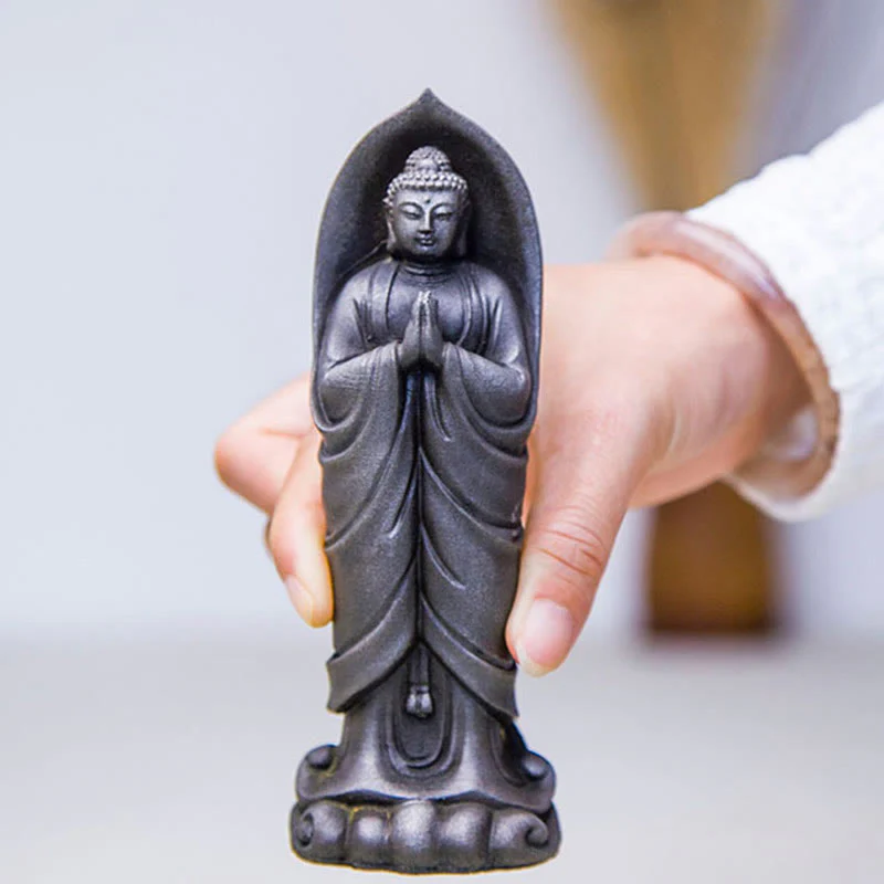 Buddha Stones Ręcznie robione Budda Siakjamuni Namaste Proszek żelaza Rdza Odlana z żywicy Statua Dekoracja - Image 17