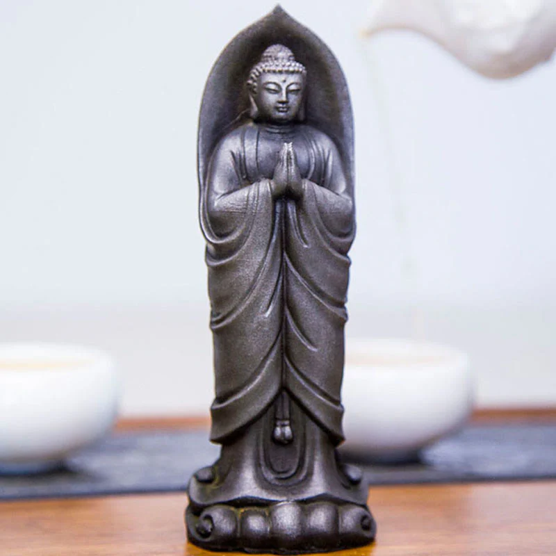 Buddha Stones Ręcznie robione Budda Siakjamuni Namaste Proszek żelaza Rdza Odlana z żywicy Statua Dekoracja - Image 19