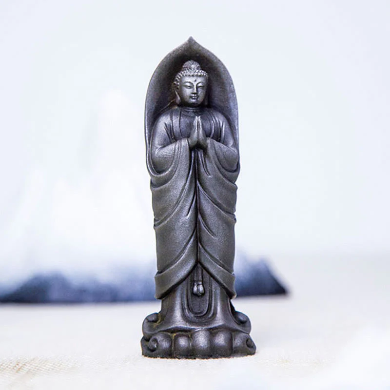 Buddha Stones Ręcznie robione Budda Siakjamuni Namaste Proszek żelaza Rdza Odlana z żywicy Statua Dekoracja - Image 23